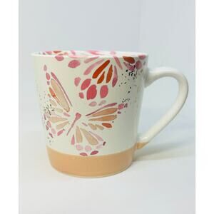Pink Butterflies Coffee Tea Mug 22 Oz Golden & White By Wandering Moon NEW